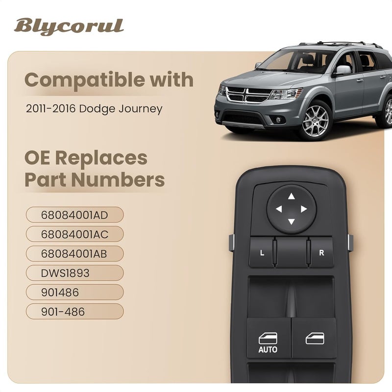 Blycorul Master Power Window Switch Driver Side Control Button Door Lock Replacement for 2011-2016 Dodge Journey Left Front Main Switch with 8+13 Pins Replaces#68084001AD, 68084001AC, 68084001AB - Image 2